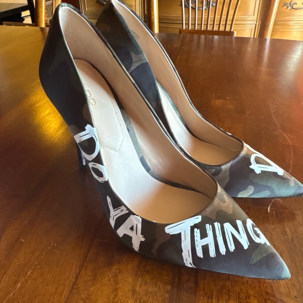 Aldo Green Camouflage Pointed Toe Heels